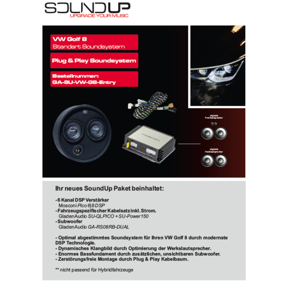 GLADEN SoundUp GA-SU-VW-G8-Entry – zestaw audio Plug&Play Volkswagen Golf 8