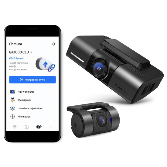FineVu GX1000 CLOUD z modemem LTE i kartą 128 GB, trybem parkingowym, Wi-Fi 5 GHz, GPS i bazą fotoradarów