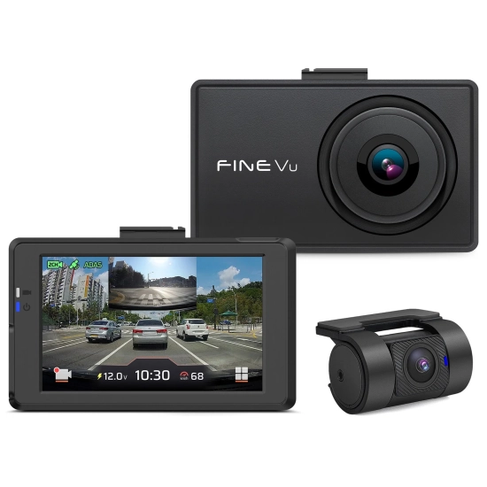 FineVu GX9000 – Premium 2.5K QHD + Full HD Dash Cam with GPS, HDR, Wi-Fi 5 and Advanced Parking Surveillance z kartą FineVu 128 GB