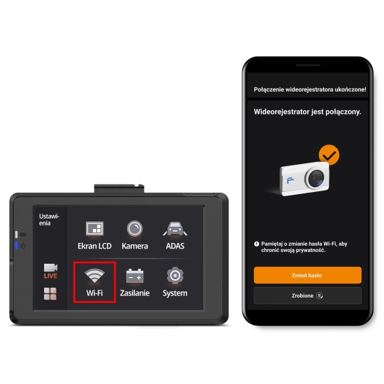 FineVu GX9000 – Premium 2.5K QHD + Full HD Dash Cam with GPS, HDR, Wi-Fi 5 and Advanced Parking Surveillance z kartą FineVu 128 GB