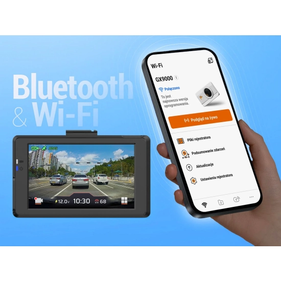 FineVu GX9000 – Premium 2.5K QHD + Full HD Dash Cam with GPS, HDR, Wi-Fi 5 and Advanced Parking Surveillance z kartą FineVu 128 GB